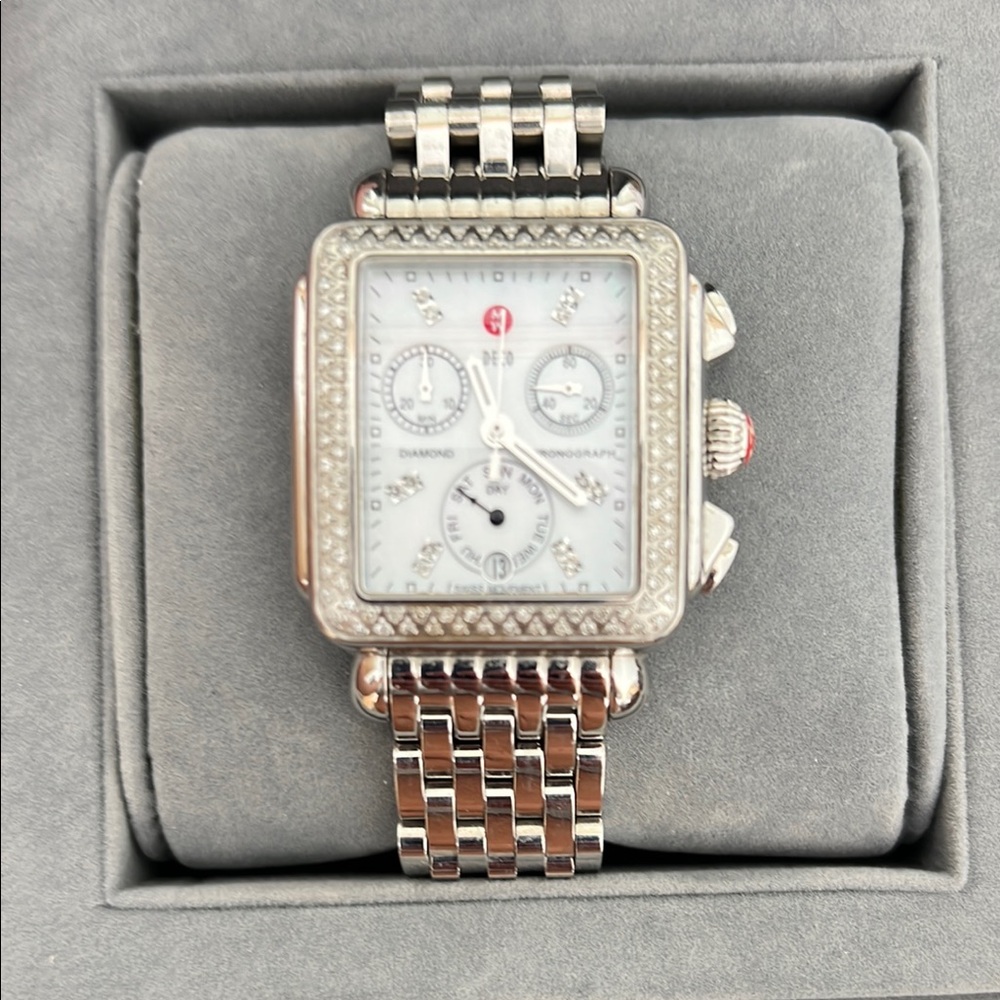 100% Authentic Michele Stainless Steel Watch with diamonds